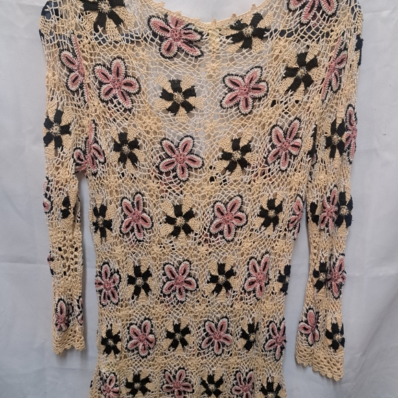 Sigrid Olsen Granny Square 3/4 Sleeve Silk Blend Sheer Cardigan Top Sz M EUC - Picture 2 of 9